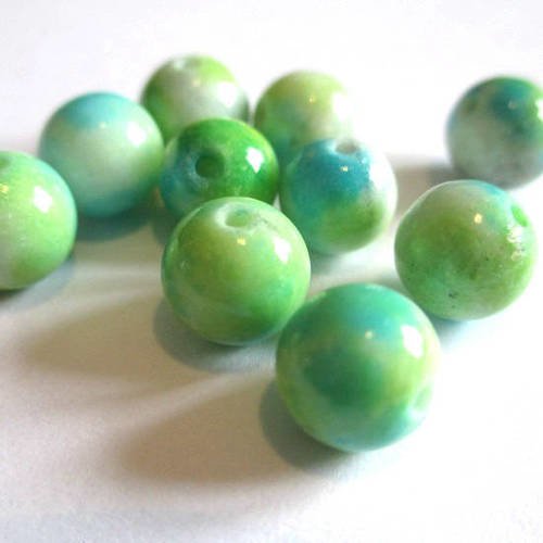 10 perles jade naturelle vert et bleu 8mm (g27) 