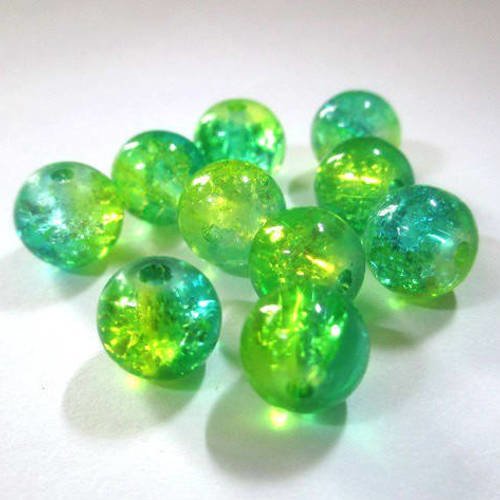 10 perles jaune et vert craquelé en verre 8mm 
