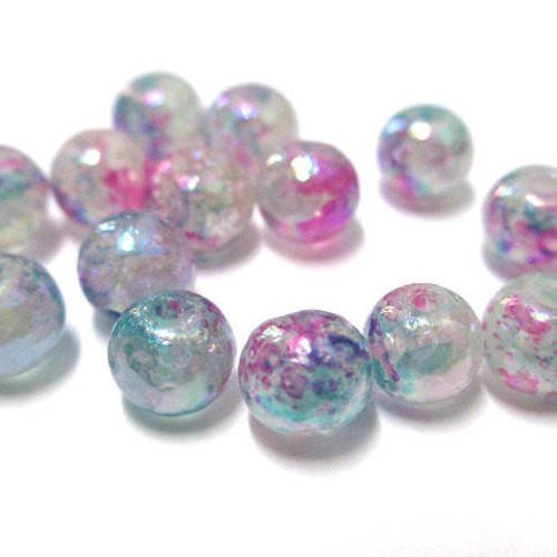 20 perles moucheté rose et bleu brillantes en verre  6mm 