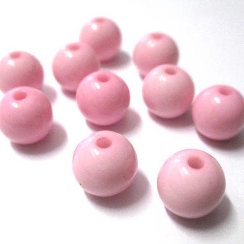 10 perles acrylique rose clair  10mm 