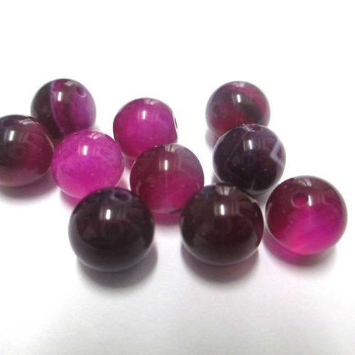 10 perles agate rayée nuances de rose 8mm 
