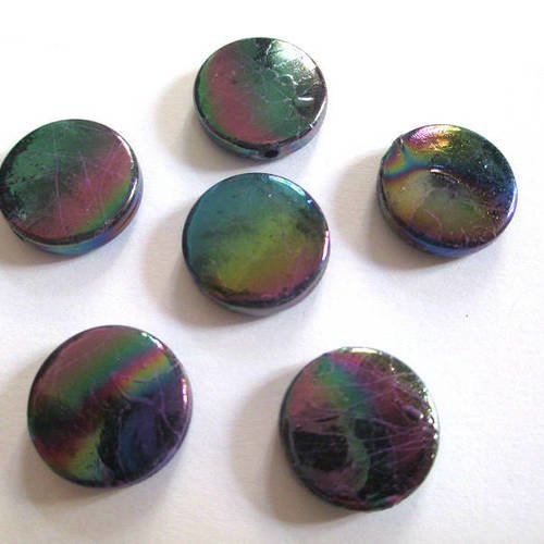 6 perles acrylique plate multicolore tréfilé mauve  16x5 mm (6) 