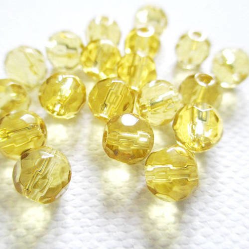10 perles à facette jaune 6mm 