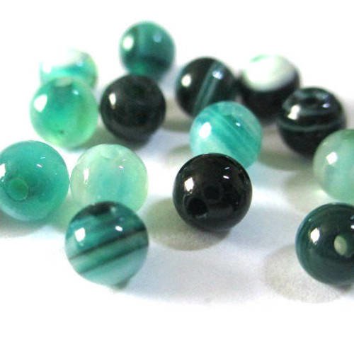 20 perles agate rayée nuances de vert foncé 4mm 