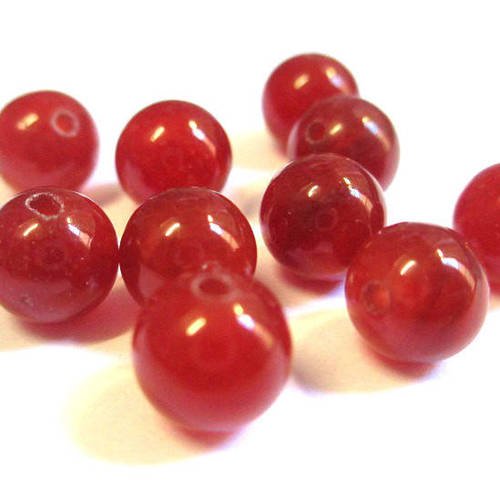 10 perles jade naturelle rouge  8mm (e-24) 