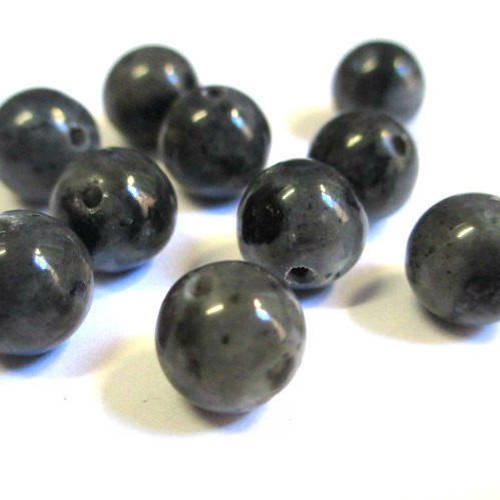 10 perles jade naturelle gris et noir  8mm 