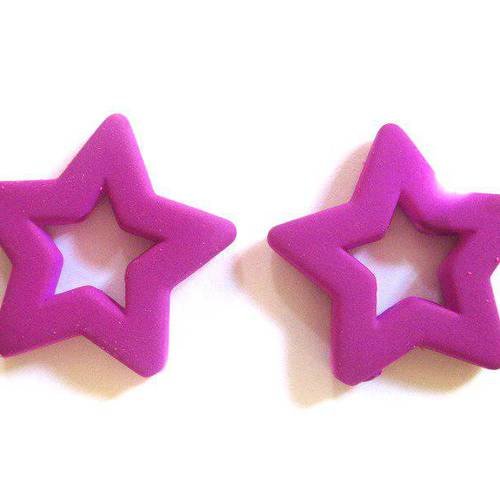 2 perles étoile violet  acryliques caoutchouté 27x26mm 