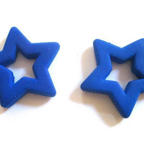 2 perles étoile bleu foncé acryliques caoutchouté 27x26mm 