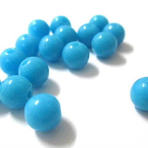 10 perles acrylique bleu  6mm 