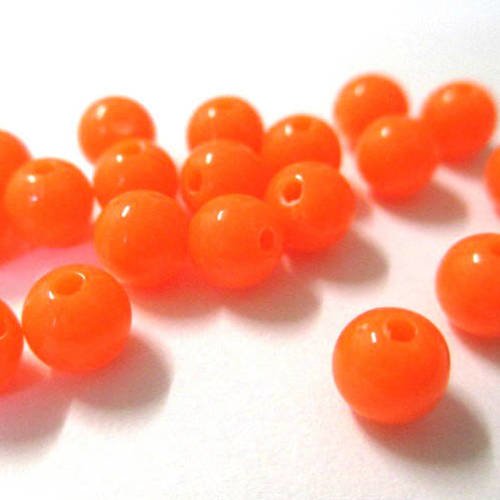 10 perles acrylique orange fluo 6mm 