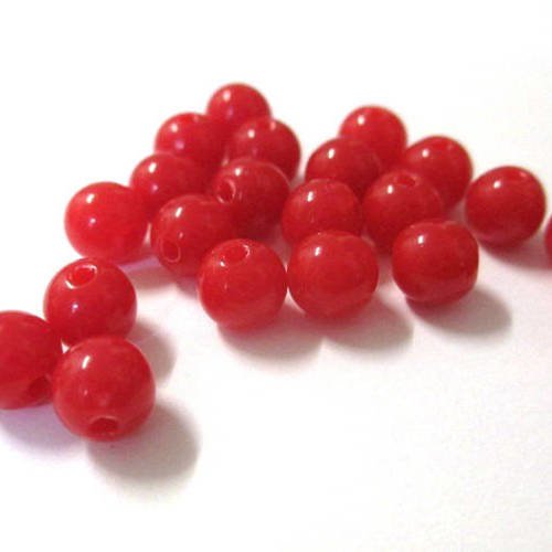 10 perles acrylique rouge 6mm 