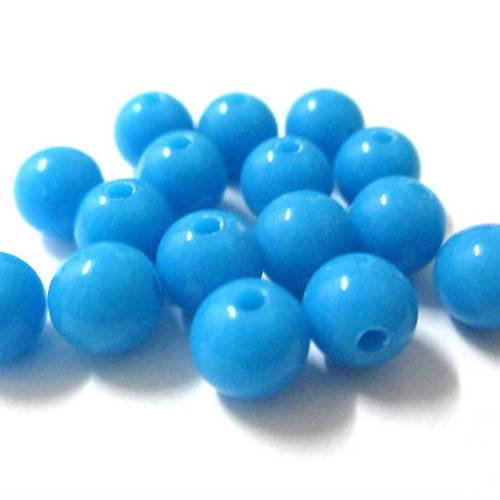10 perles acrylique bleu azur 6mm 