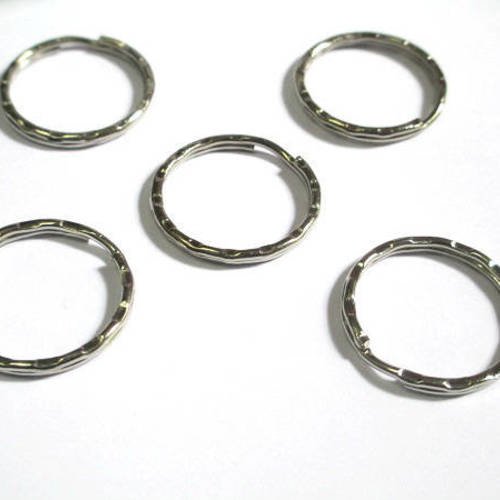 5 anneaux double 25mm couleur argenté pour porte clef 