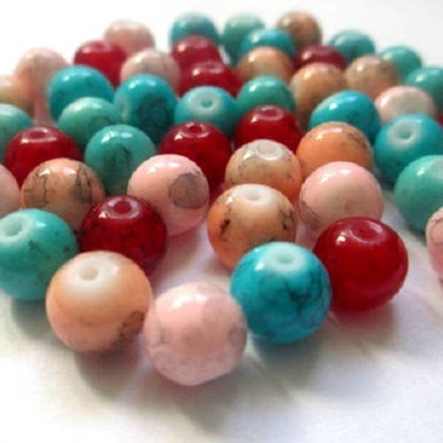 50 perles  mouchetée mélange de couleur  8mm 