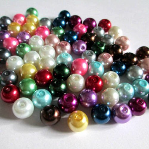 Lot 75 perles nacré mélange de couleur ronde en verre  8mm 