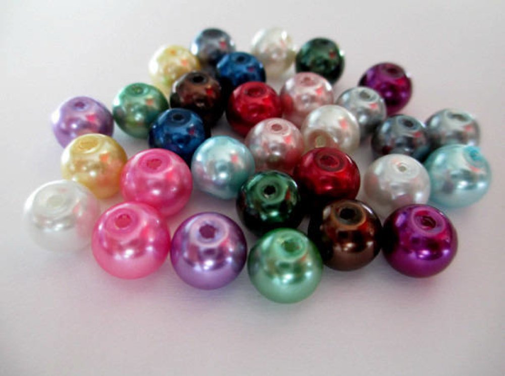 Lot Mix 100 Perles Nacrées en Verre 8mm Mélange de couleurs 