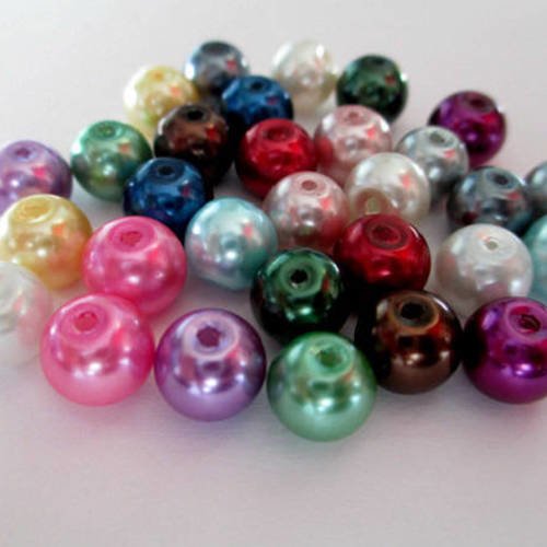 Lot 30 perles nacré mélange de couleur  en verre  8mm 