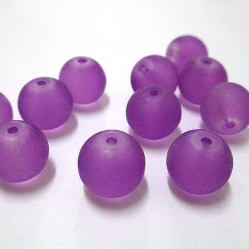 10 perles violet givré en verre 10mm (f-18) 
