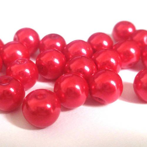 10 perles nacré rouge  en verre peint 8mm (f-30) 