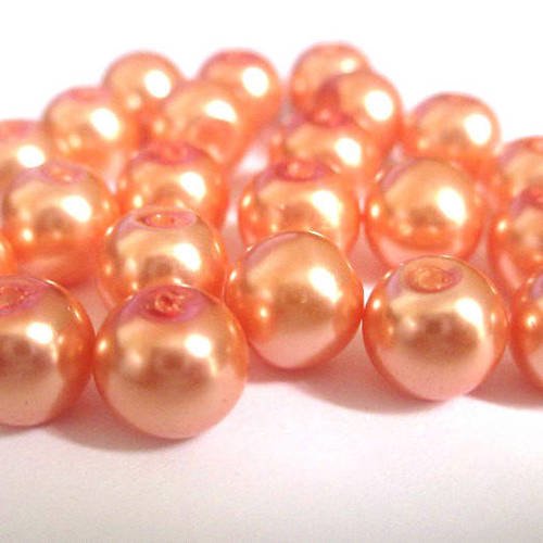 10 perles nacré orange en verre peint 8mm (f-27) 