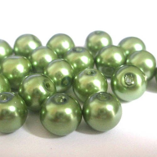 10 perles nacré kaki en verre peint 8mm (f-32) 