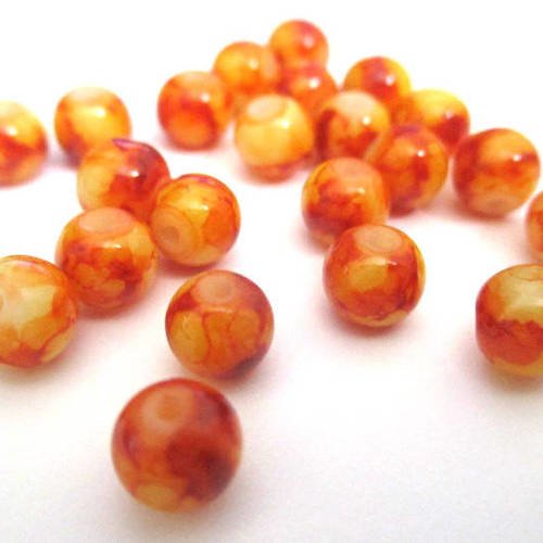 20 perles orange tréfilé 6mm ronde en verre 