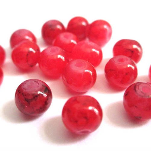 20 perles rouge tréfilé 6mm ronde en verre 