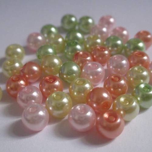 40 perles nacré en verre mélange de couleur 6mm (e-34) 