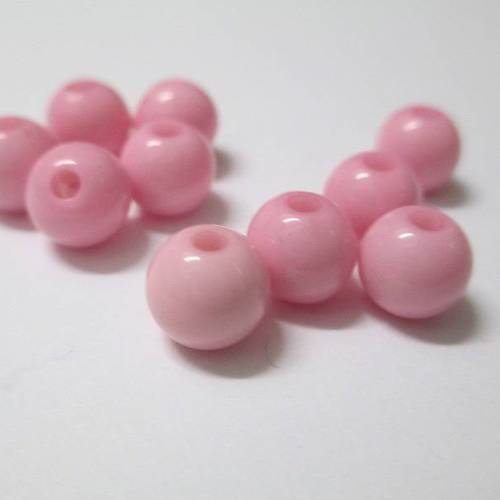 10 perles acrylique rose 6mm 