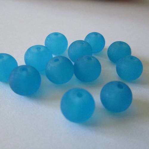 10 perles bleu givré en verre 8mm (d-06) 