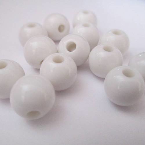 10 perles acrylique blanc  10mm 