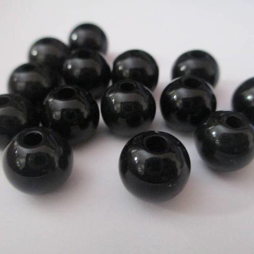 10 perles acrylique noir  10mm 