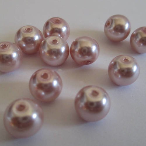 10 perles nacré vieux rose en verre peint 8mm (d-16) 