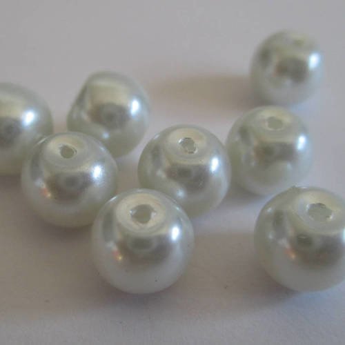 10 perles nacré blanc en verre peint 8mm (d-12) 