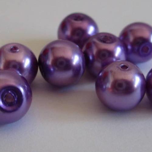10 perles nacré mauve en verre peint 8mm (d-11) 