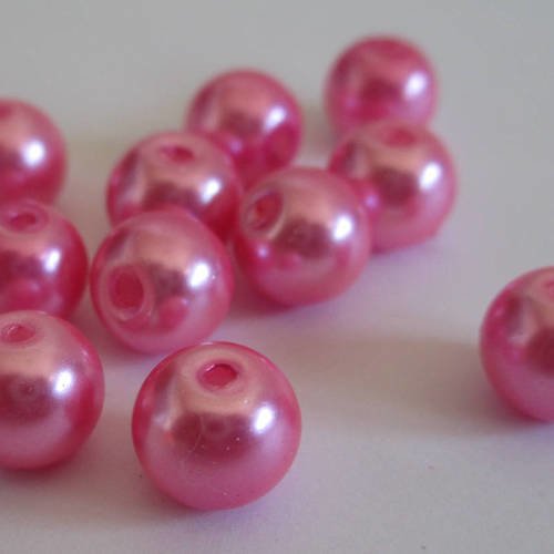 10 perles nacré rose en verre peint 8mm (d-09) 