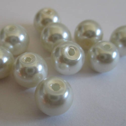 10 perles nacré écru en verre peint 8mm (d-07) 