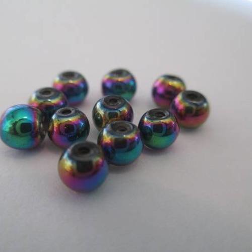 20 perles multicolore electroplate en verre 4mm 