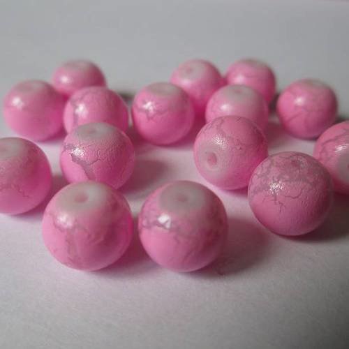 10 perles rose craquelé en verre 8mm 