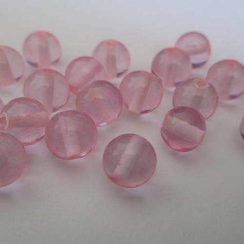 20 perles en verre translucide couleur rose trait blanc 8mm (d-43) 