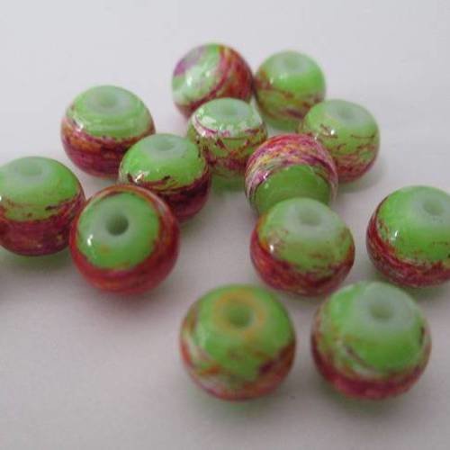 20 perles vert anis tréfilé multicolore en verre peint 6mm (c-02) 