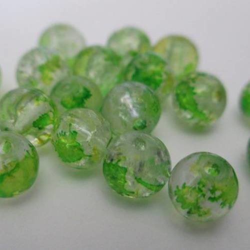 10 perles en verre craquelé jaune vert  6mm (i-36) 
