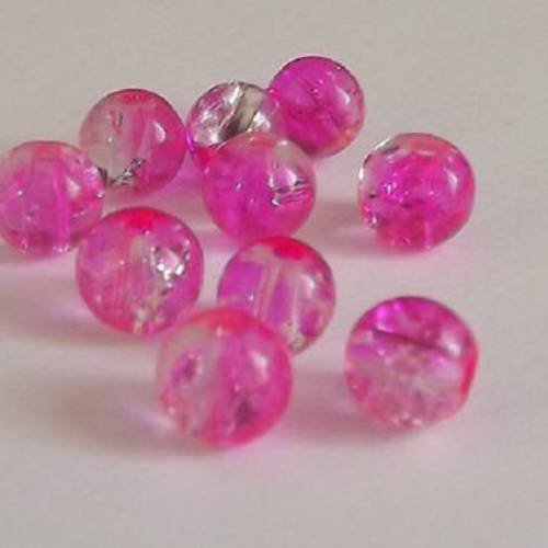 20 perles craquelé en verre rondes bicolore 6mm rose fuchsia et blanc 