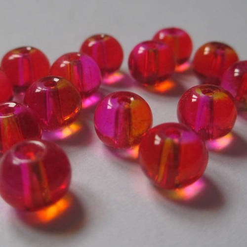 20 perles en verre translucide couleur orange et rose 6mm 