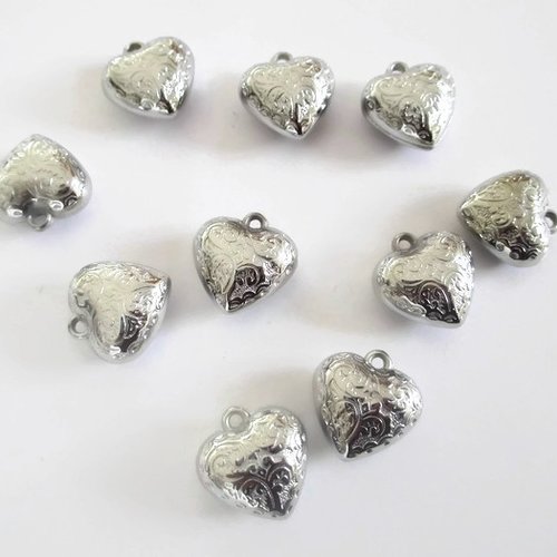  10 perles cœur ccb métallisés 20mm couleur argenté