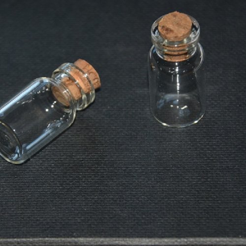 10 fioles miniatures en verre avec bouchon en liège 26x13mm