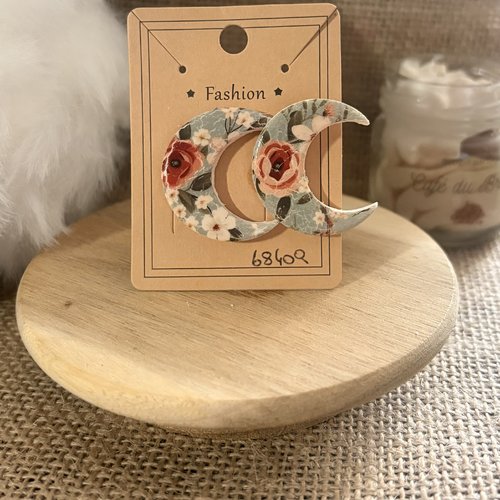 Boucle d'oreille lune a motif