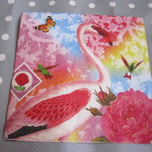 Serviette en papier flamant rose / papillon / rose  (428 ) 