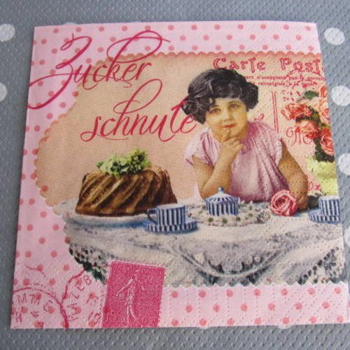 Serviette en papier carte postale ancienne / enfant / gâteau  (419) 