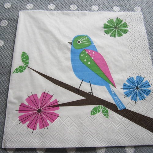 Serviette en papier oiseau multicolore (293) 